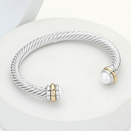 Pearl Tip Twisted Rope Cuff Bracelet