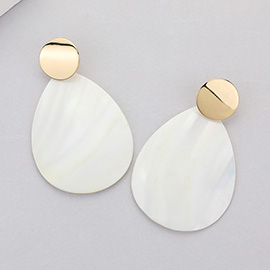 Metal Disc Mother Of Pearl Teardrop Earrings