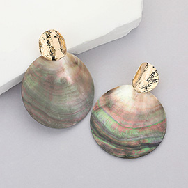 Hammered Metal Disc Abalone Shell Earrings