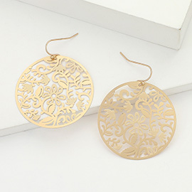 Brass Metal Filigree Round Dangle Earrings