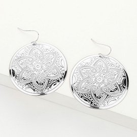 Abstract Pattern Engraved Medallion Dangle Earrings