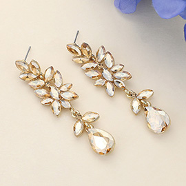 Marquise Stone Embellished Teardrop Stone Cluster Dangle Evening Earrings