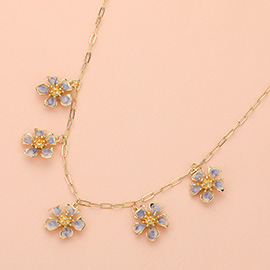 Enamel Flower Charm Paperclip Chain Necklace