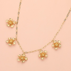 Enamel Flower Charm Paperclip Chain Necklace