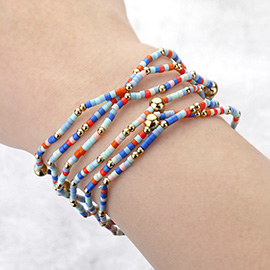 6PCS - Seed Beaded Stretch Multi Layered Bracelets