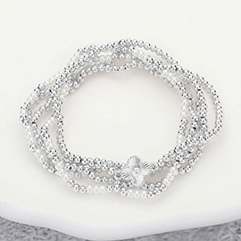 5PCS - Metal Quatrefoil Pointed Pearl Beaded Stretch Multi Layered Bracelets