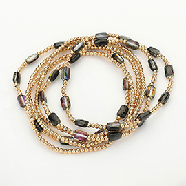 6PCS - Skinny Metal Ball Rectangle Faceted Beaded Stretch Multi Layered Bracelets