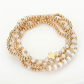 5PCS - Metal Cross Pointed Faceted Beaded Stretch Multi Layered Bracelets