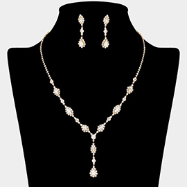 Marquise CZ Stone Cluster Y Shaped Rhinestone Necklace