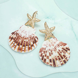 Oversized Starfish Pointed Shell Dangle Earrings