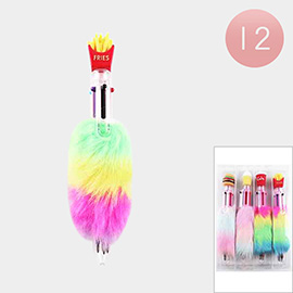 12PCS - Fast Food Tip Fuzzy Rainbow Fur Ball Pens