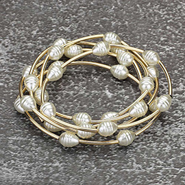 5PCS - Pearl Metal Bar Beaded Stretch Multi Layered Bracelets