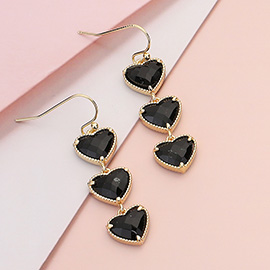 Triple Heart Stone Cluster Link Dropdown Dangle Earrings