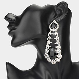 Oversized Oval Teardrop Stone Cluster Accented Rhinestone Chandelier Evening Earrings