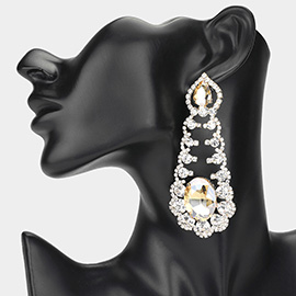 Oversized Oval Teardrop Stone Cluster Accented Rhinestone Chandelier Evening Earrings