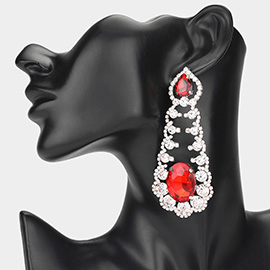 Oversized Oval Teardrop Stone Cluster Accented Rhinestone Chandelier Evening Earrings