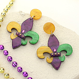 Glittered Resin Mardi Gras Fleur de Lis Dangle Earrings