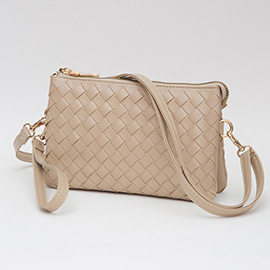 Faux Leather Woven Flap Envelop Crossbody Bag