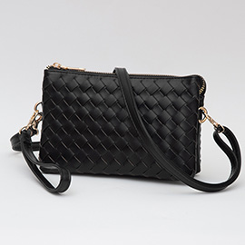 Faux Leather Woven Flap Envelop Crossbody Bag