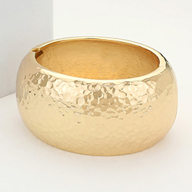 Hammered Metal Wide Dome Hinged Bangle Bracelet