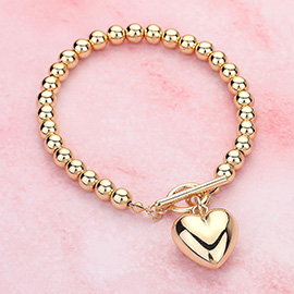 Metal Heart Charm Bubble Chain Toggle Bracelet