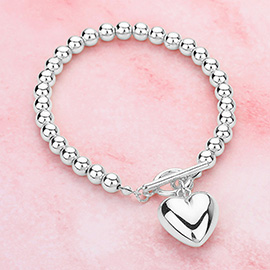 Metal Heart Charm Bubble Chain Toggle Bracelet