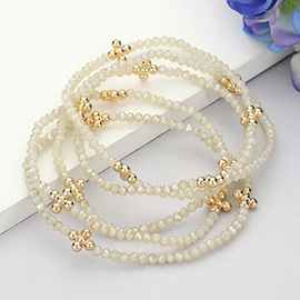 5PCS - Metal Bubble Flower Pointed Faceted Beaded Stretch Multi Layered Bracelets