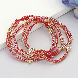 5PCS - Metal Bubble Flower Pointed Faceted Beaded Stretch Multi Layered Bracelets