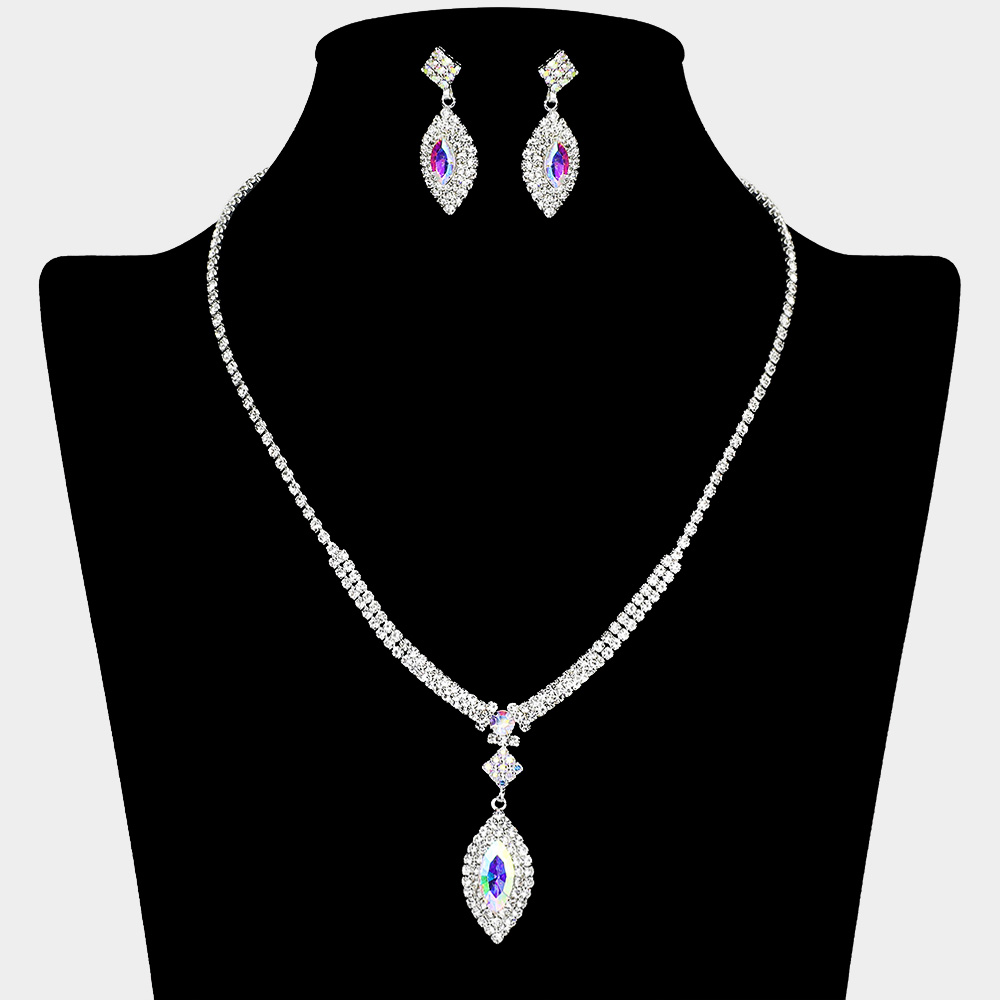 Marquise Stone Pendant Rhinestone Paved Necklace