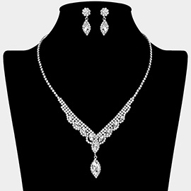 Marquise Stone Embellished Rhinestone Paved Necklace