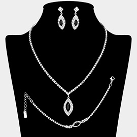 Marquise Stone Pendant Accented Rhinestone Paved Jewelry Set