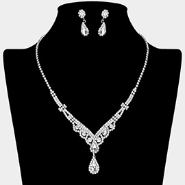 Teardrop Stone Embellished Rhinestone Paved Necklace