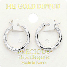 14K Gold Dipped Hypoallergenic Textured Pin Catch Hoop Earrings