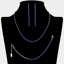 Rhinestone Paved Chain Necklace Jewelry Set