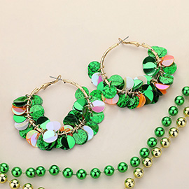 St Patricks Day Sequin Dangle Hoop Earrings