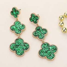 Triple Glittered St Patricks Quatrefoil Link Dropdown Earrings