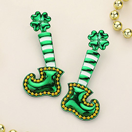 St Patricks Clover Leprechaun Shoes Earrings