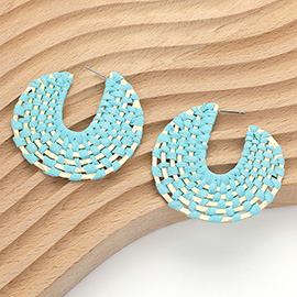 Raffia Weaved Flat Metal Hoop Earrings