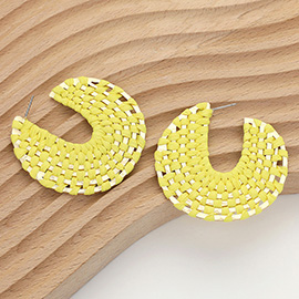 Raffia Weaved Flat Metal Hoop Earrings