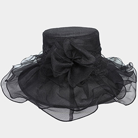 Flower Ruffle Double Layered Organza Dressy Hat