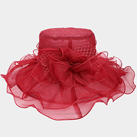 Flower Ruffle Double Layered Organza Dressy Hat