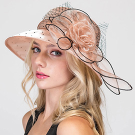 Flower Mesh Accented Organza Dressy Hat