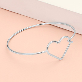 Brass Wire Metal Open Heart Accented Bangle Bracelet