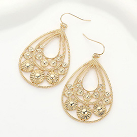 Metal Flower Embellished Teardrop Dangle Earrings