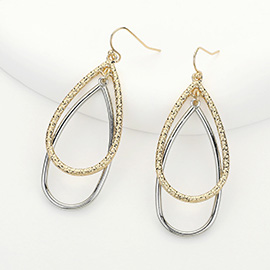 Textured Metal Double Teardrop Dangle Earrings