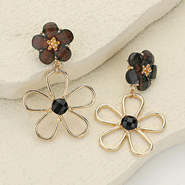 Stone Embellished Wire Flower Dangle Earrings