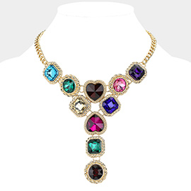 Heart Round Square Stone Cluster Link Y Shaped Statement Necklace