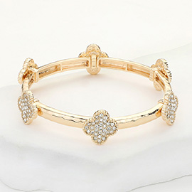 Stone Paved Quatrefoil Cluster Pointed Stretch Bracelet