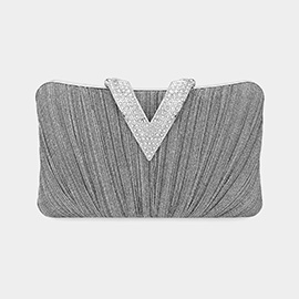 Sparkle Fabric Stone Paved V Fold Clutch / Evening Bag / Crossbody Bag