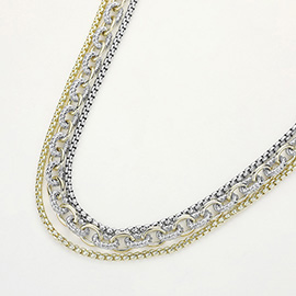 14K Gold Plated Two Tone Multi Layered Chunky Chain Necklace